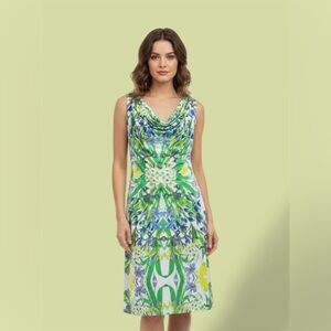 Elegant Green and Blue Patterned Dress